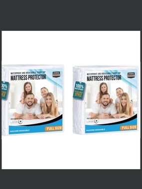 Two White Full-Size Waterproof Mattress Protector